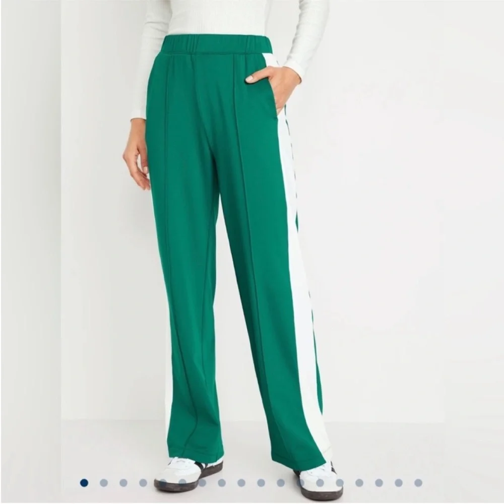 Green and White Women's Pants High Waisted Brushed PowerSoft NEW XS Track Retro - Picture 6 of 10